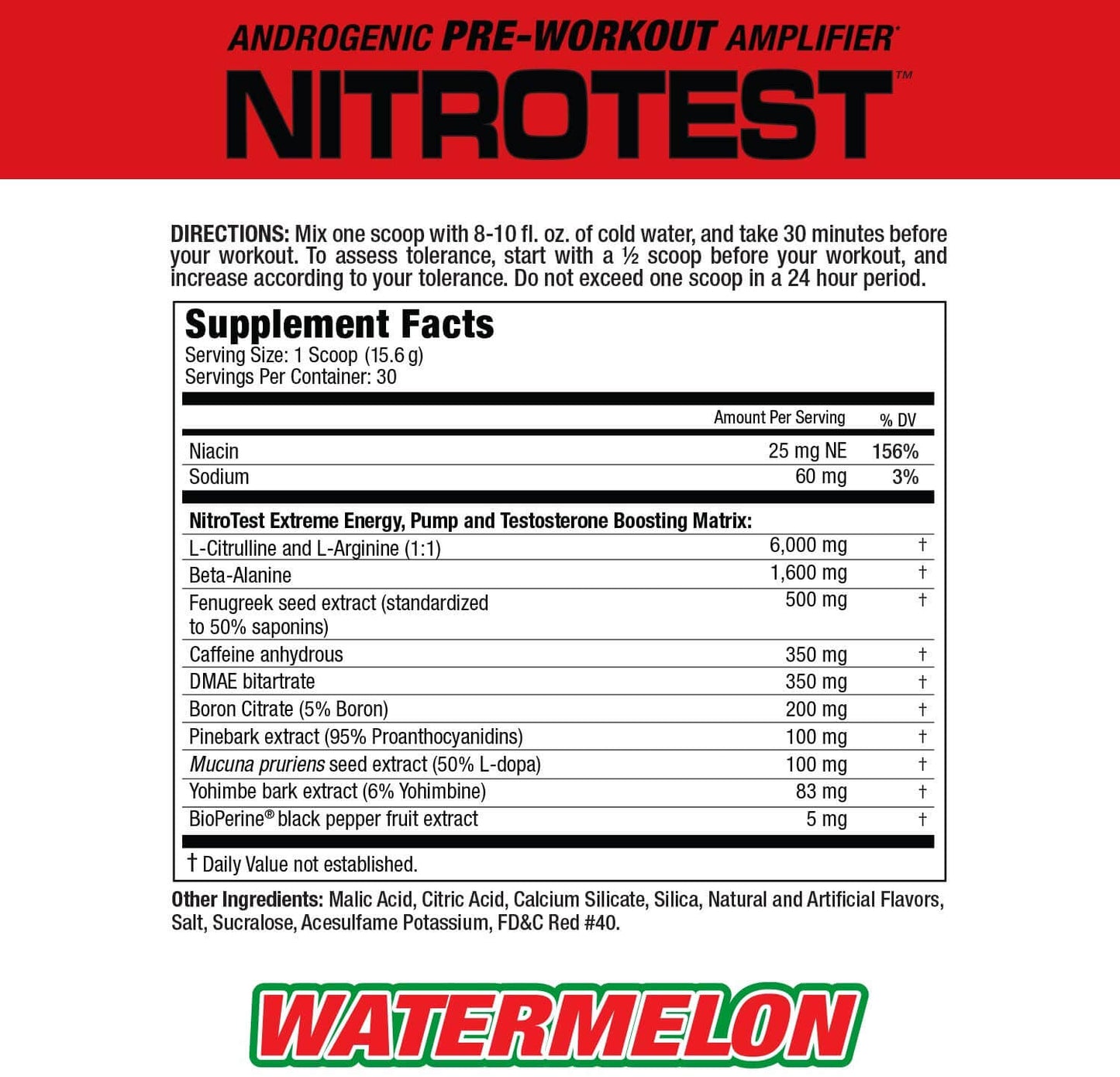 NITROTEST ANDROGENIC PRE WORKOUT 30 SERVICIOS